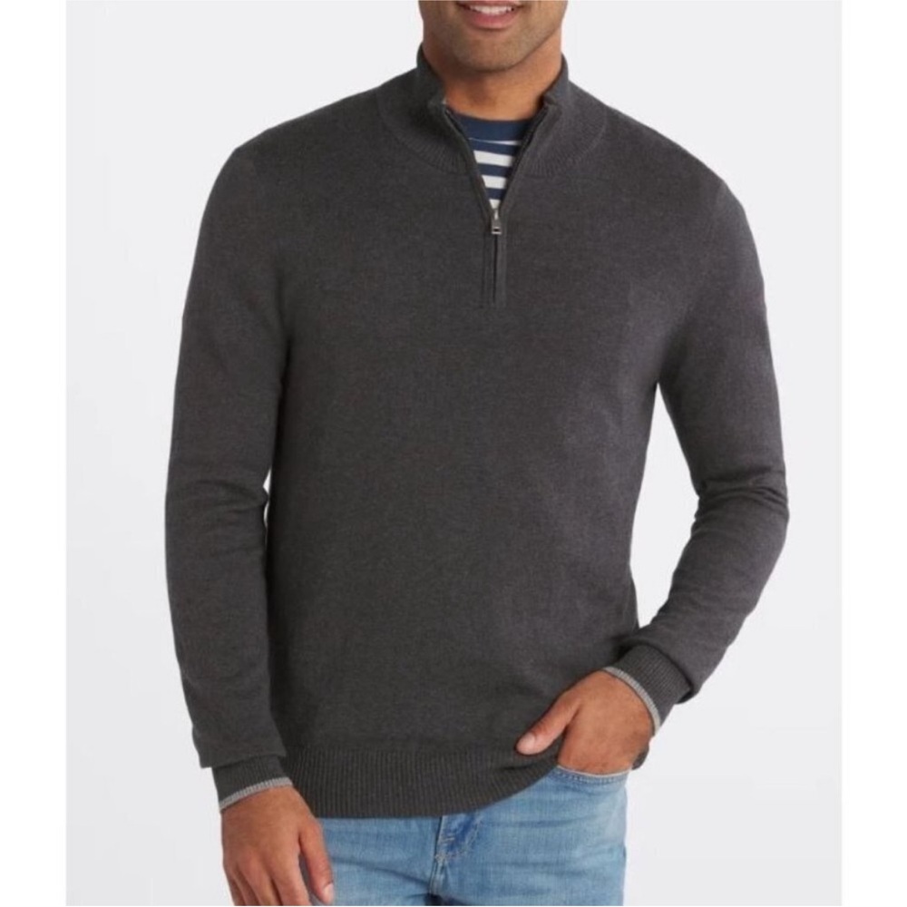 Hawker Rye 95/5 Cotton Cashmere Half-Zip Mockneck Sweater, Dark Grey, XL, NWT
